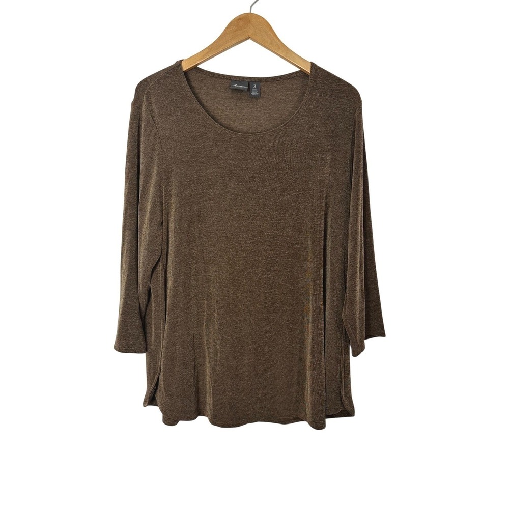 Travelers by Chico's Knit Tunic Top Womens XL Brown 3/4 Sleeves Career Casual